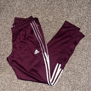 Adidas Burgundy Joggers with White Stripes